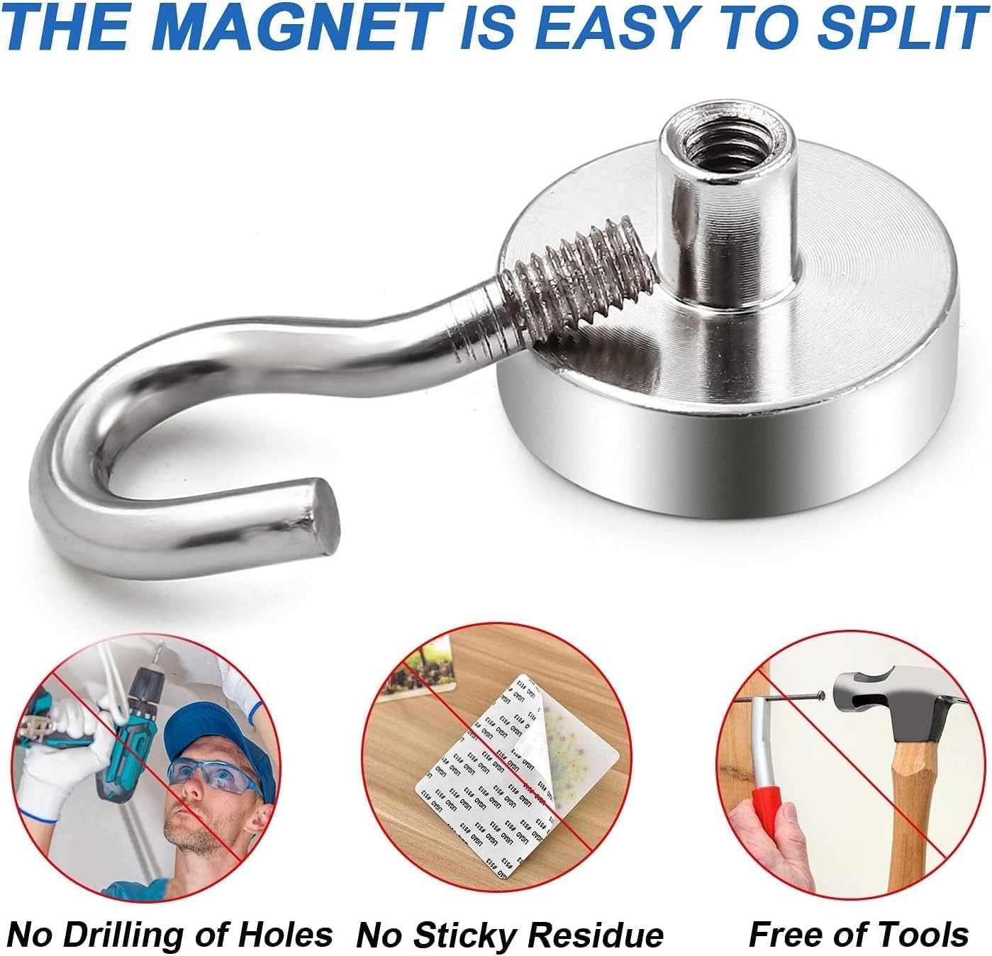 Strong Rust-Resistant Neodymium Hooks - 30lbs Capacity for Ultimate Versatility