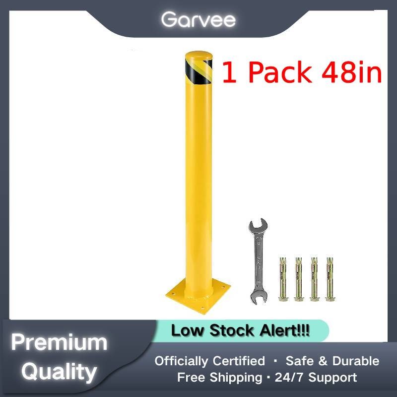 1 Pack 48in Yellow Steel Safety Bollard Post 4.5in Diameter 24 Anchor Bolts