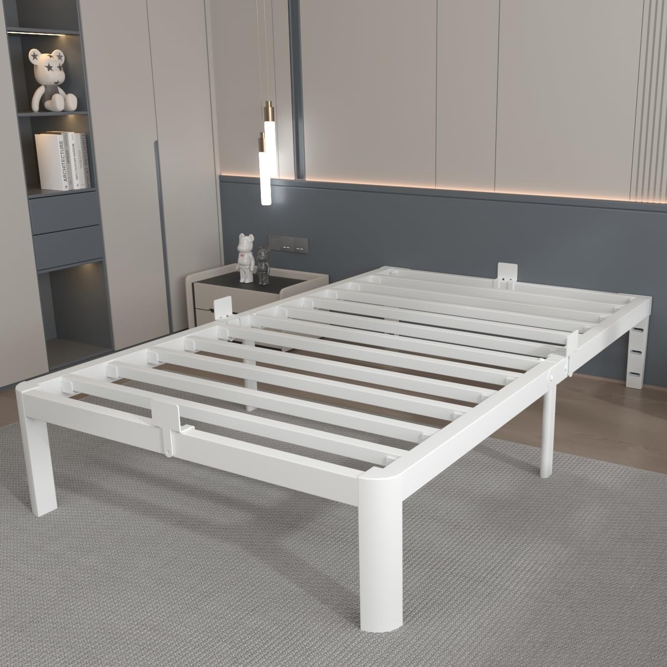 KOSOSO White 12 Inch Twin Bed Frames Gaskets, Metal Twin Size Bed Frame No