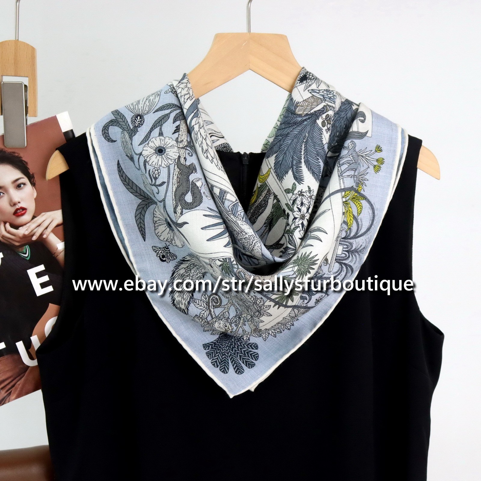 Sallys 70% Cashmere & 30% Silk Flowers Print Double Face Collar Neck Scarf 26"