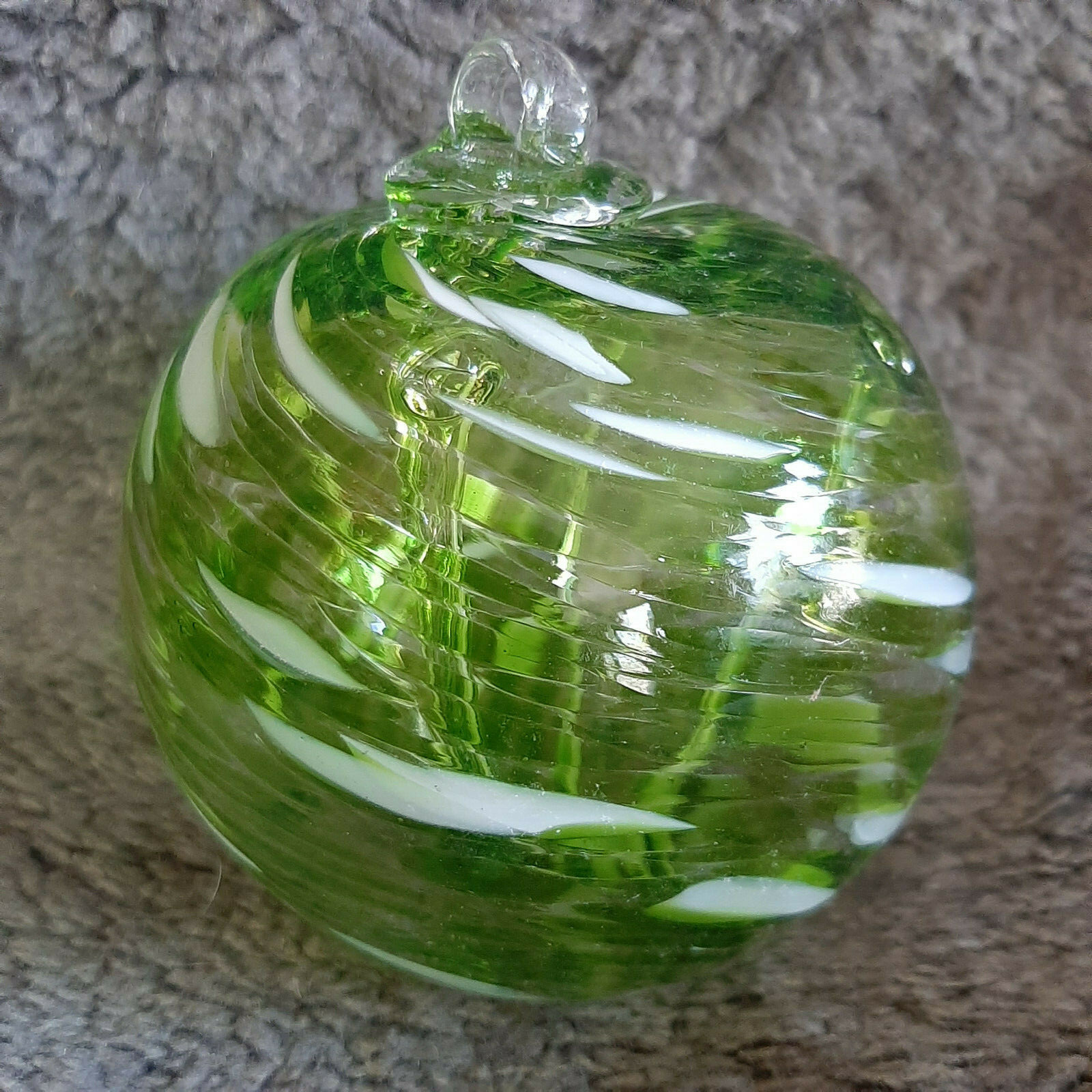 Hanging Glass Ball 4" Diameter Peridot Green & White Witch Ball (1) #114