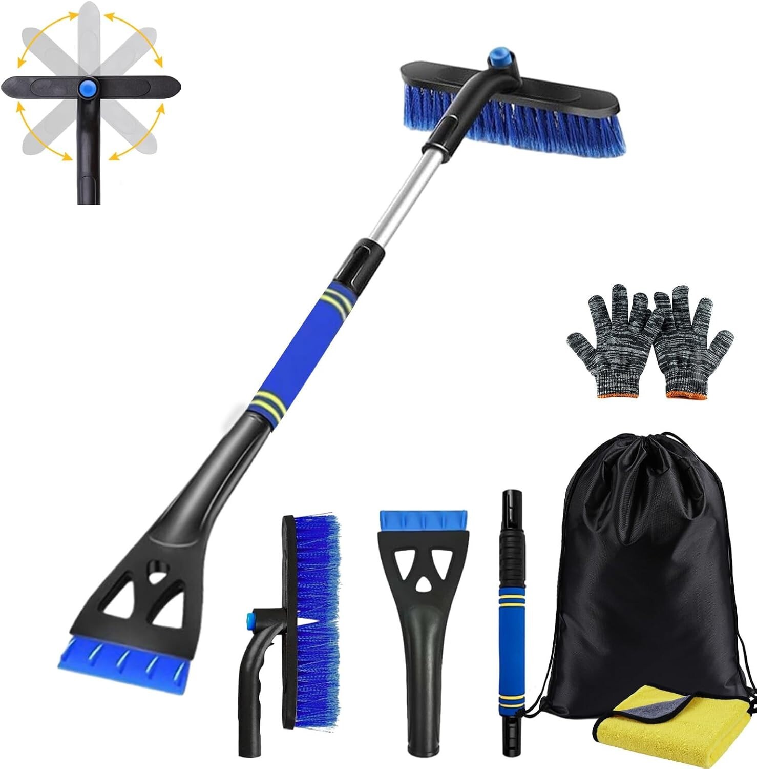 Ice Scraper Car with Broom 3 in 1 Extendable Snow Brush with Squeegee Front C407