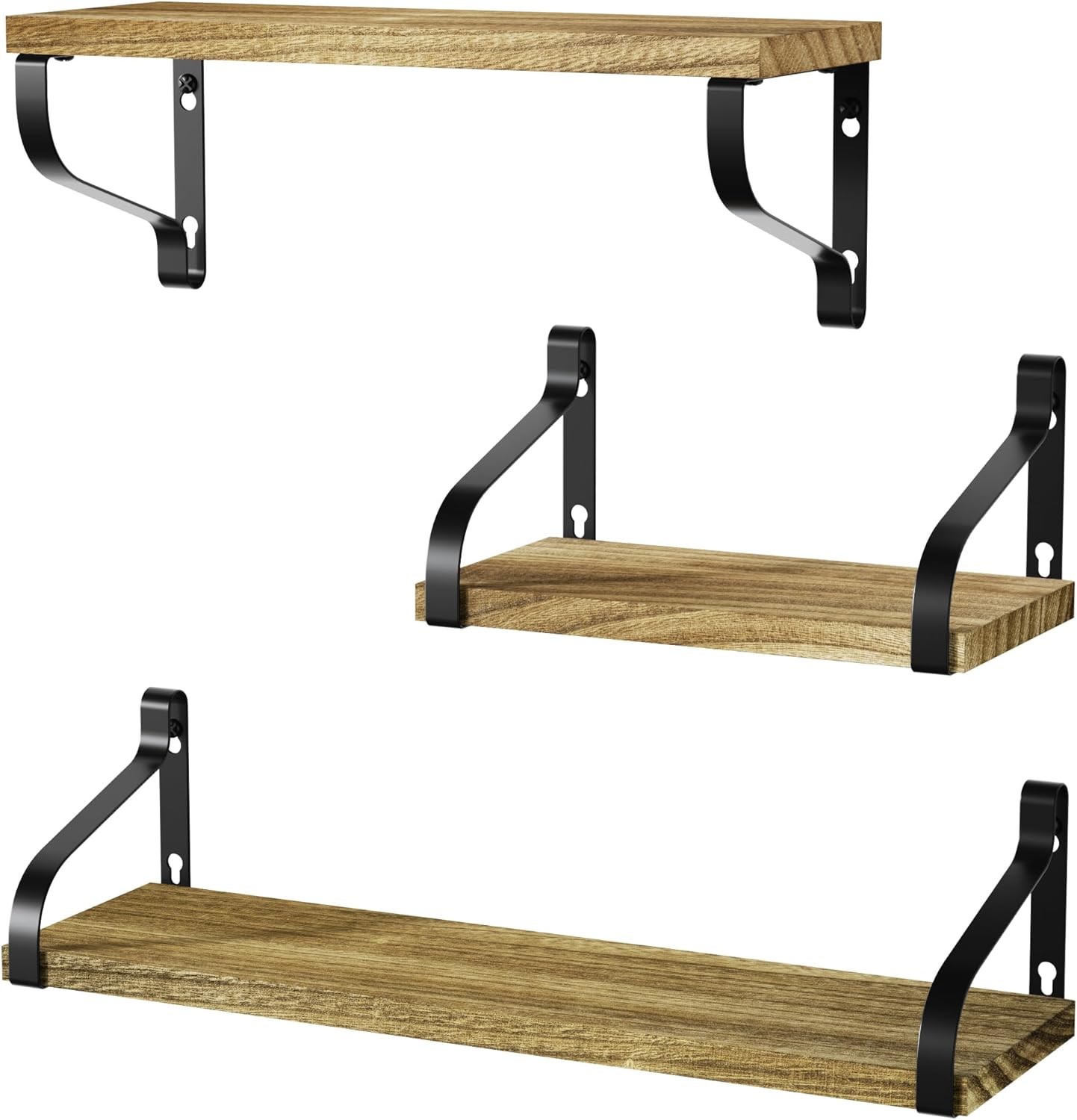 Love-KANKEI Floating Shelves Wall Mounted Set of 3, Medium, Carbonized Black
