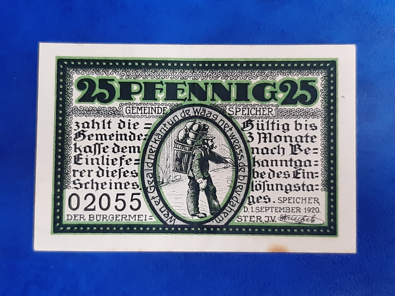 SPEICHER NOTGELD 25 PFENNIG 1920 EMERGENCY MONEY GERMANY BANKNOTE (26162)