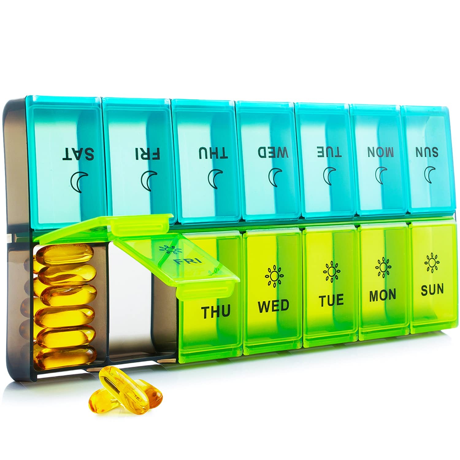 Mossime XL Large Daily Pill Organizer 2 Times a Day, Extra 7 Day Pill Box Am ...