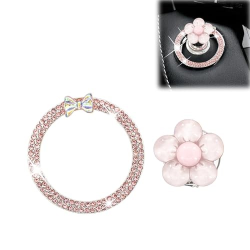 Push Start Button Cover, Flower Car Accessories, Pink Car Decor ＆ Accessories
