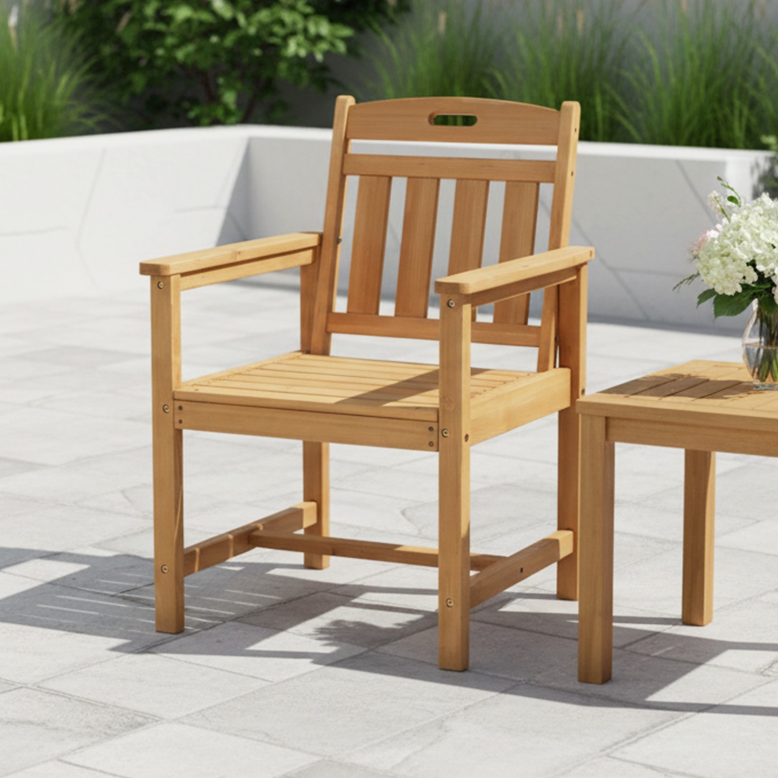 Patio Wooden Armchair with Backrest Dining Chair, Seat for Indoor Outdoor Garden