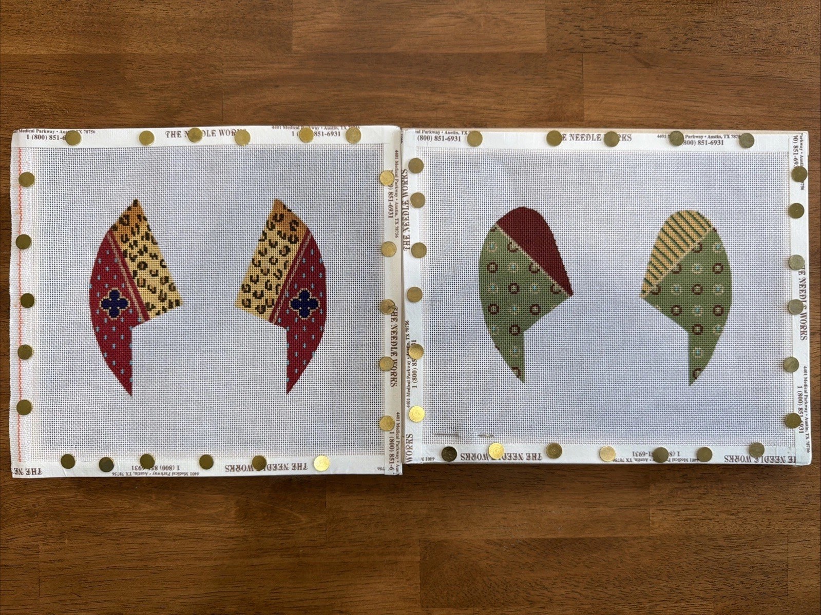 2 Hand Painted Needlepoint Canvases Shoe Slipper Insert The Needle Works Austin