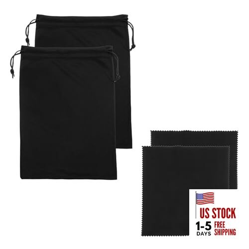 Ski Goggle Bag, Microfiber Bag with Cleaning Cloth Drawstring Pouch 2 Black
