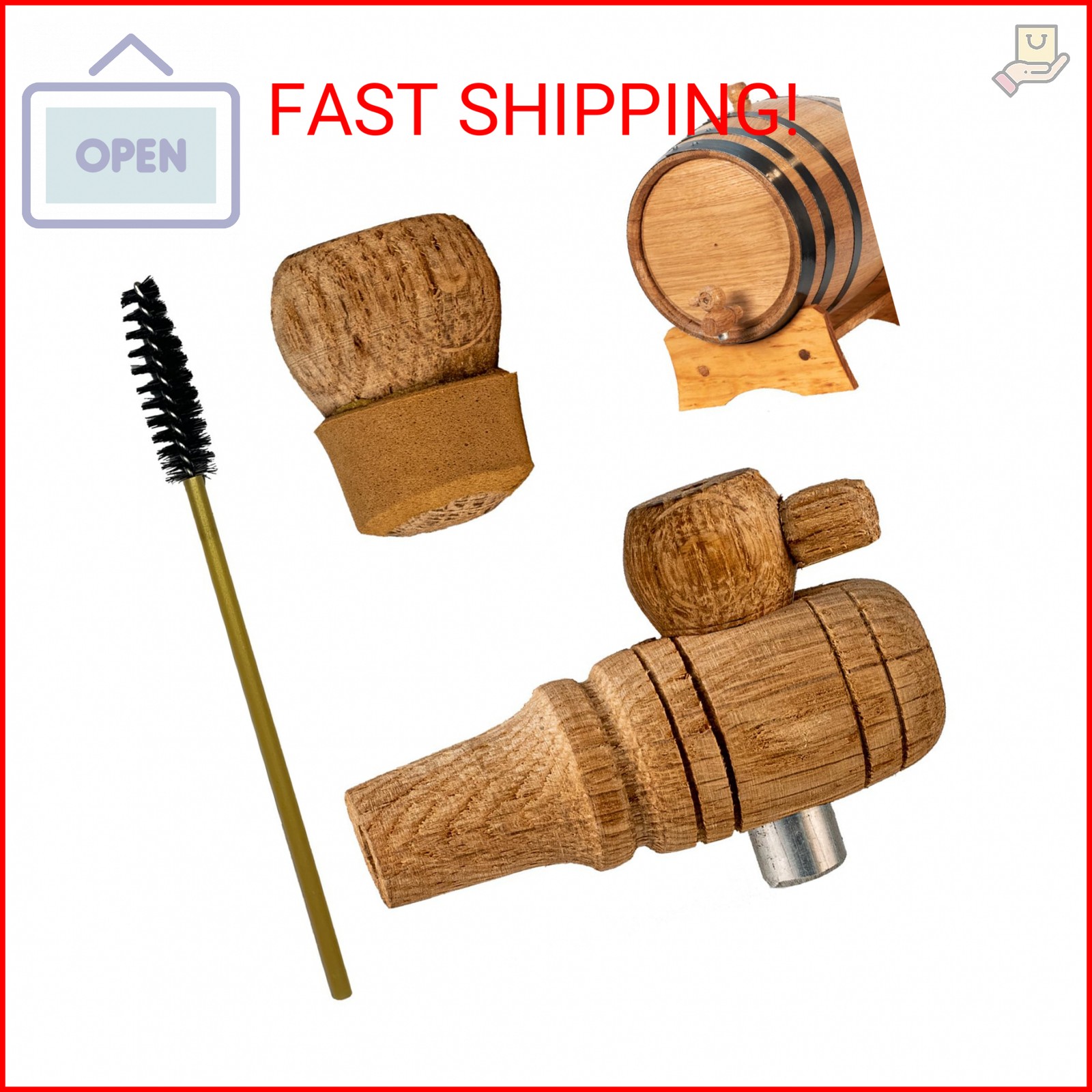 Wooden Barrel Spigot, Bung & Spigot Brush Replacement Set for 2 Liter Through 5