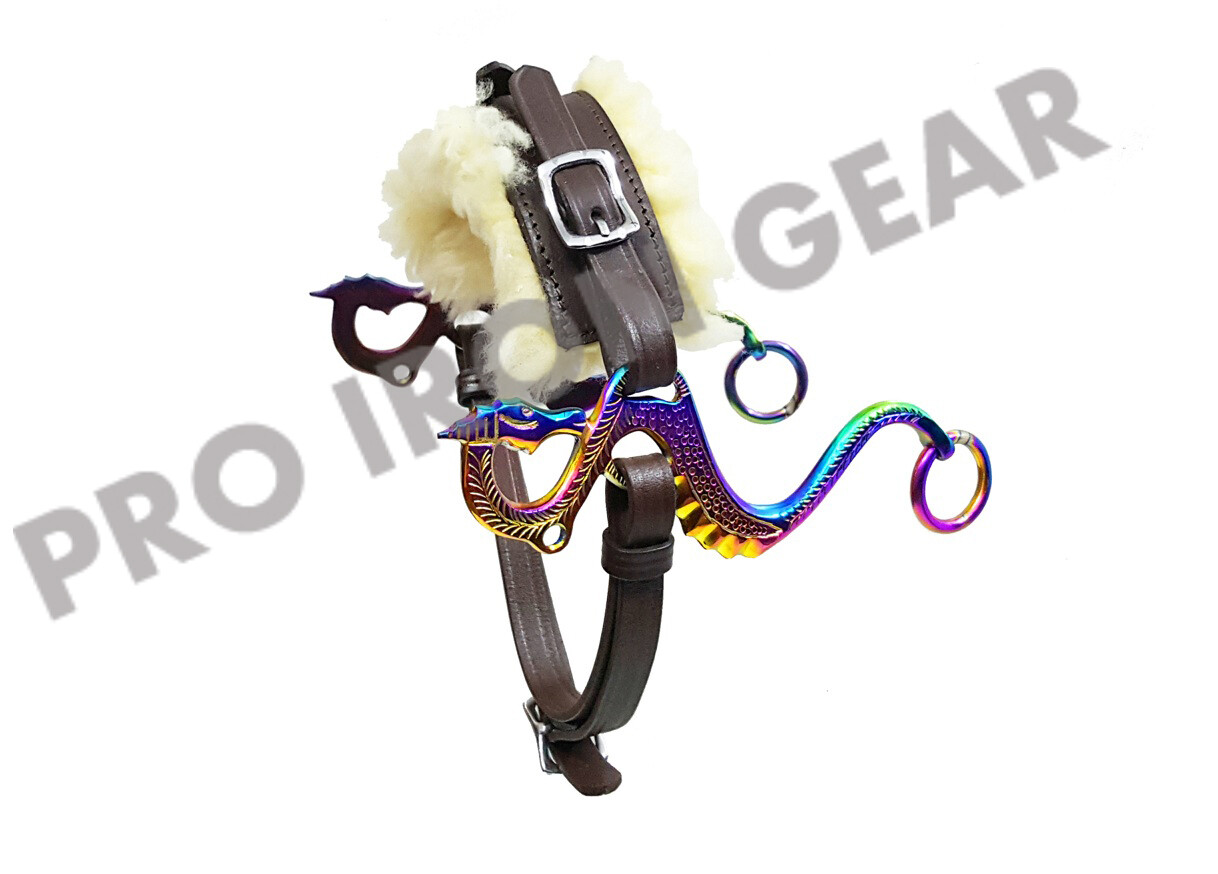 RAINBOW DRAGO Hackamore Bitless Horse Bit English Western  Leather (BROWN)