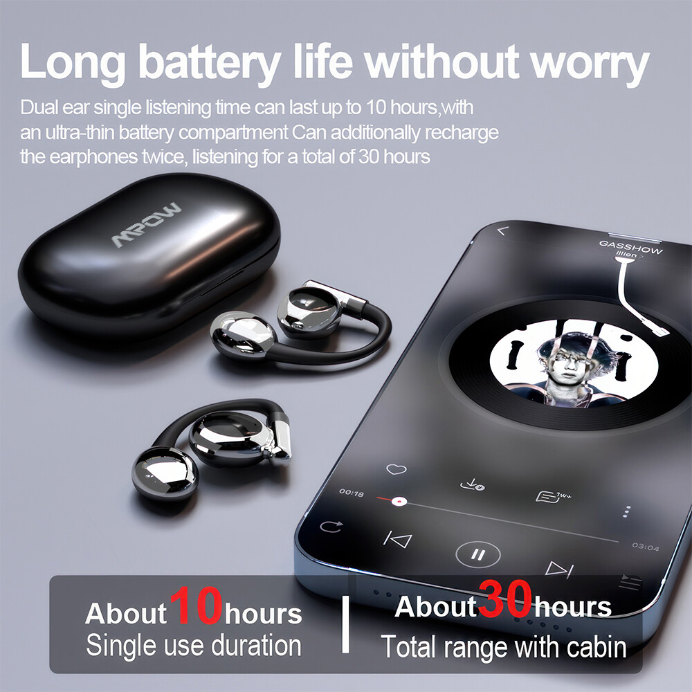 Mpow OWS Open Ear Bluetooth Earbuds Wearing Wireless Earbuds w/ Earhooks and Mic