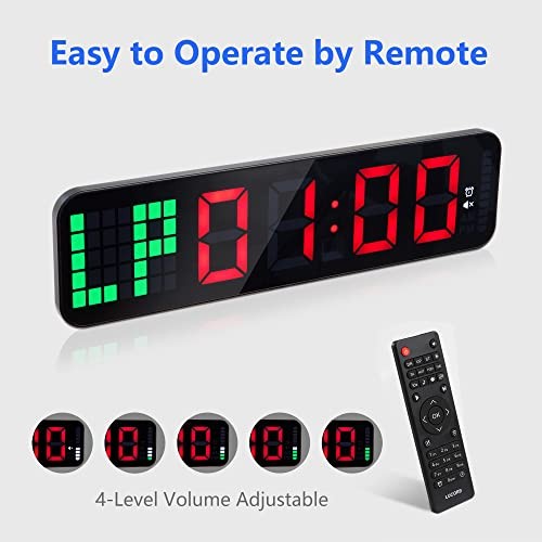 Gym Timer - Large Digital Gym Clock Wall with Interval Time Progress Black+red