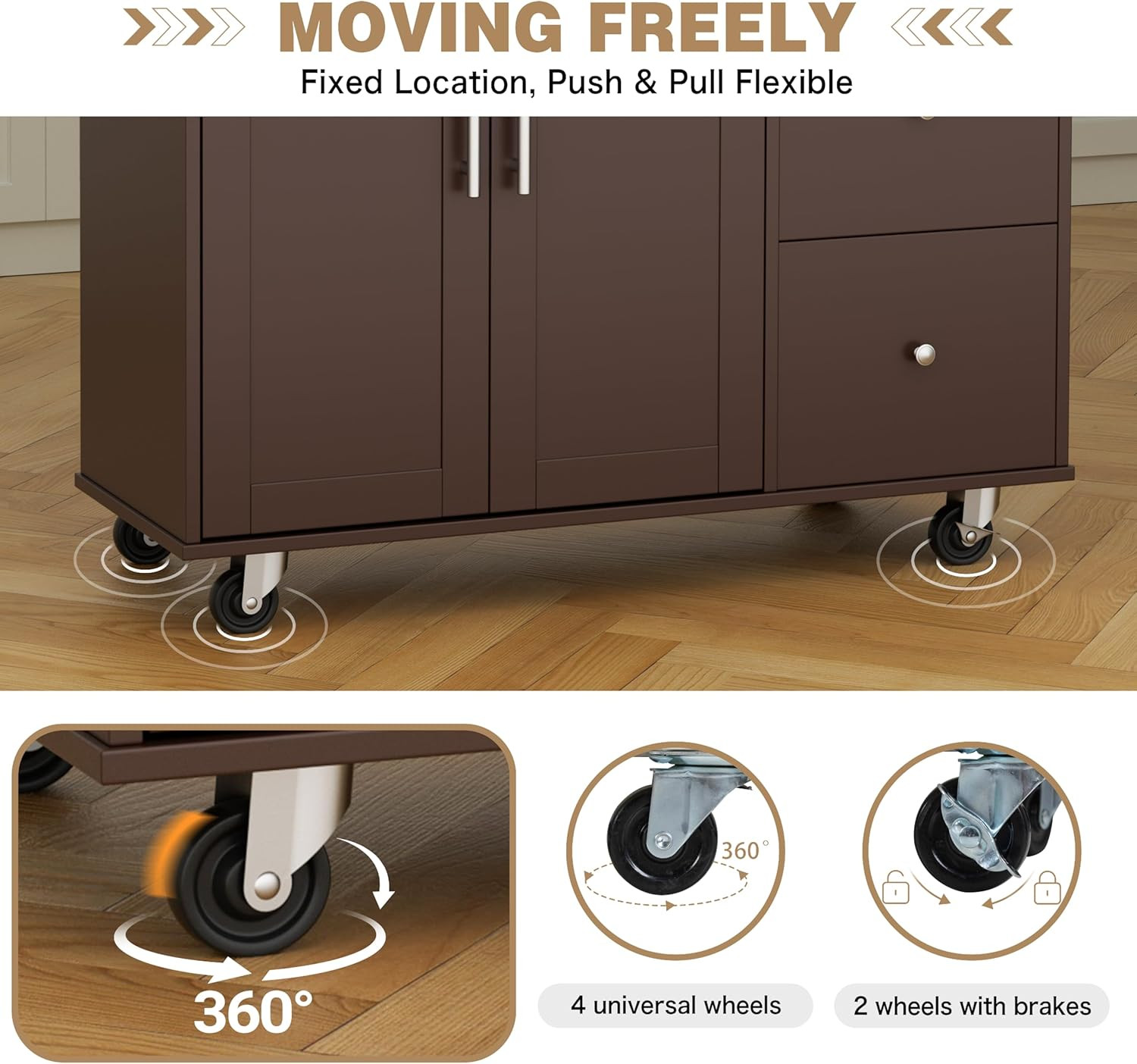 Kitchen Island with Folding Drop Leaf, Rolling Island Table with Storage, Kitche