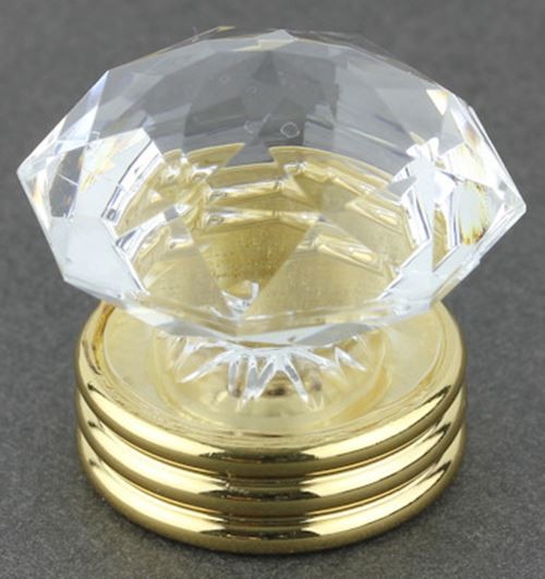 1-3/8" Diamond Cut Acrylic Knob with Large Three Ring Brass Base
