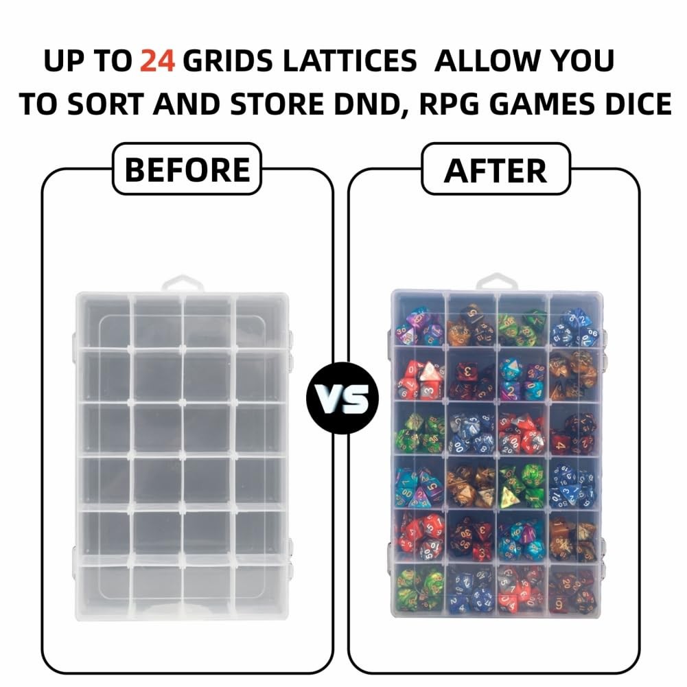 2 Pack DND Dice Storage Box Each 24 Grids Polyhedral Dice Organizer