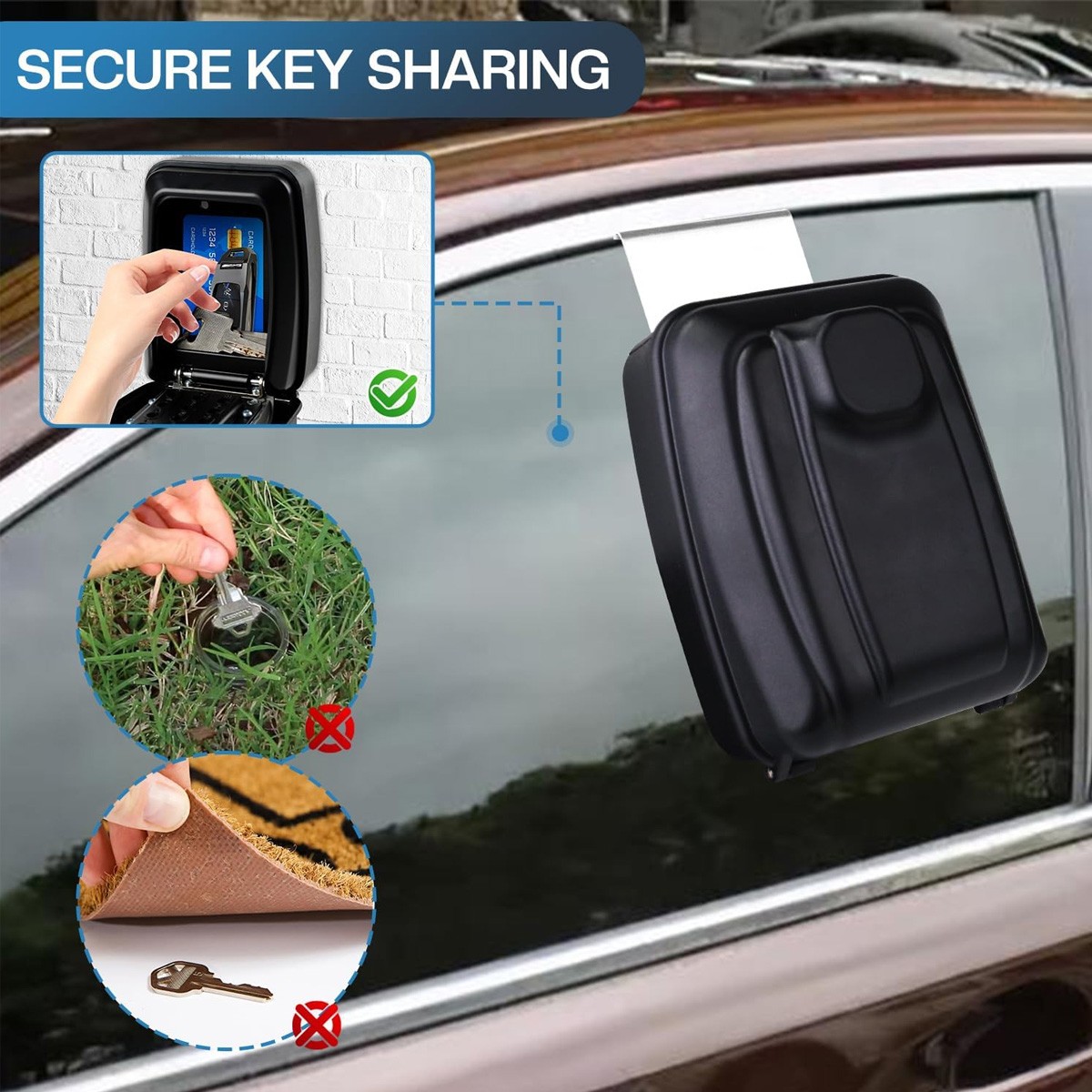 Key Storage Lock Box Wall Car Window Punch Button Lock Box for Ride Share Turo