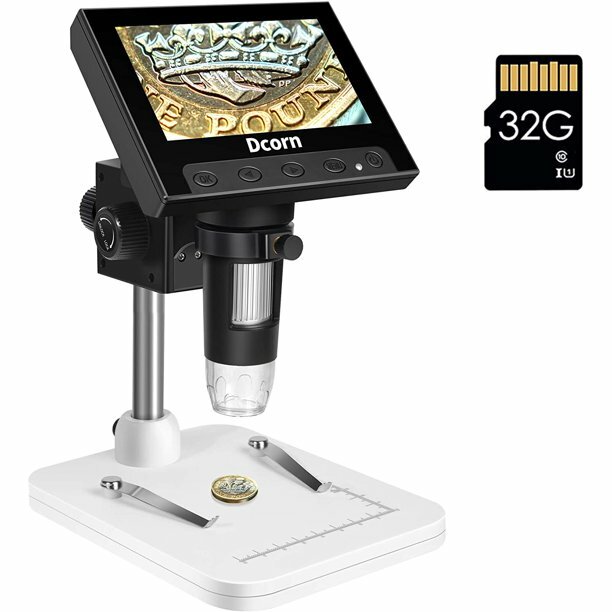 Dcorn Digital Microscope 4.3” LCD with 32GB TF Card 10-1000X Magnification Video