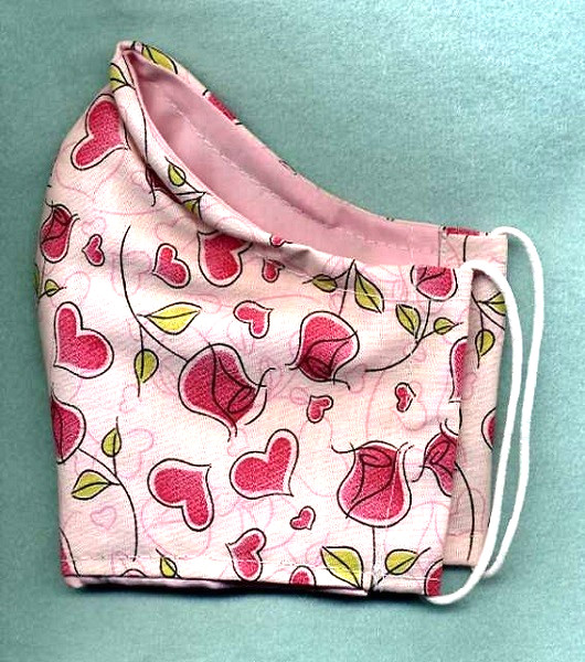 HEARTS & ROSES PRINT IN TIME FOR VALENTINES DAY HANDMADE COTTON CLOTH MASK