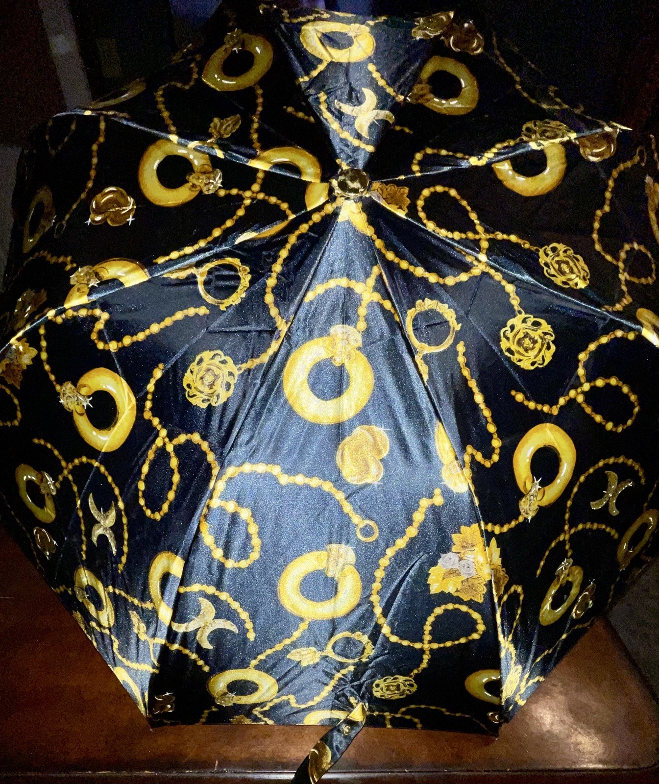 Vintage Mespo Gold Chain Pattern Umbrella in Original Box  - NIB