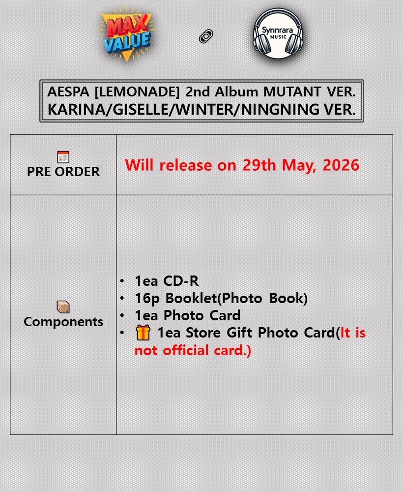 AESPA [LEMONADE] 2nd Album MUTANT Ver./CD-R+Photo Book+Card+GIFT OFFICIAL SEALED