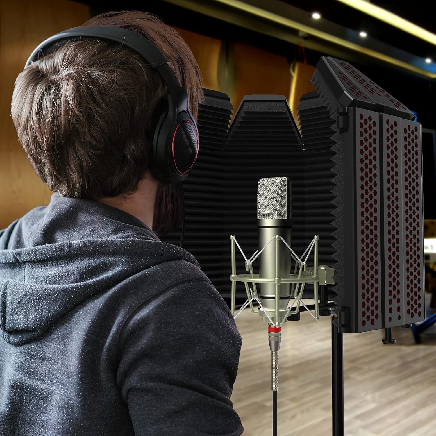 High-Density Multi-Panel Microphone Isolation Shield for Studio Recording