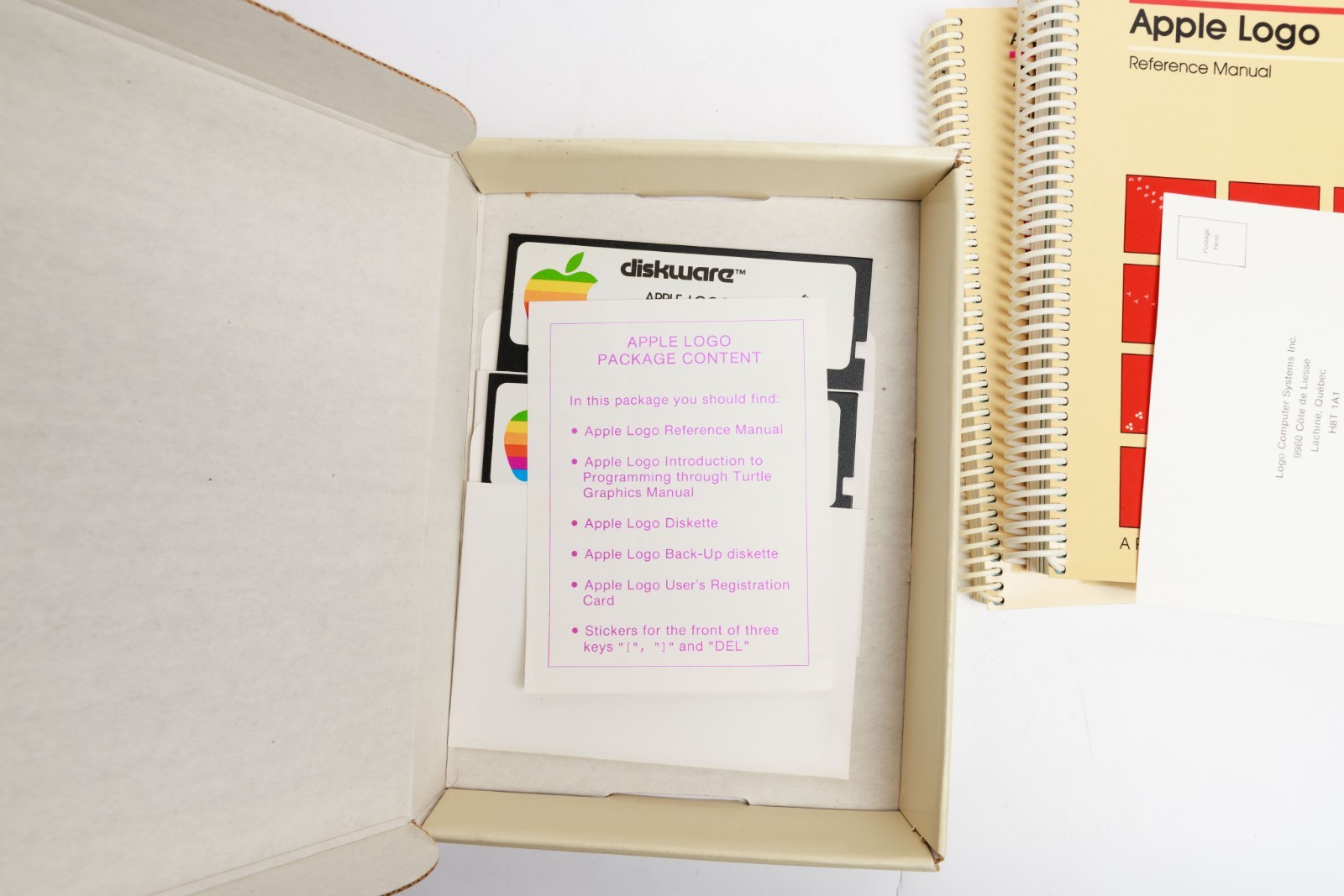 Vintage Apple Logo Diskware D2D0100 5.25” Floppy Disk Software w Manuals & Box