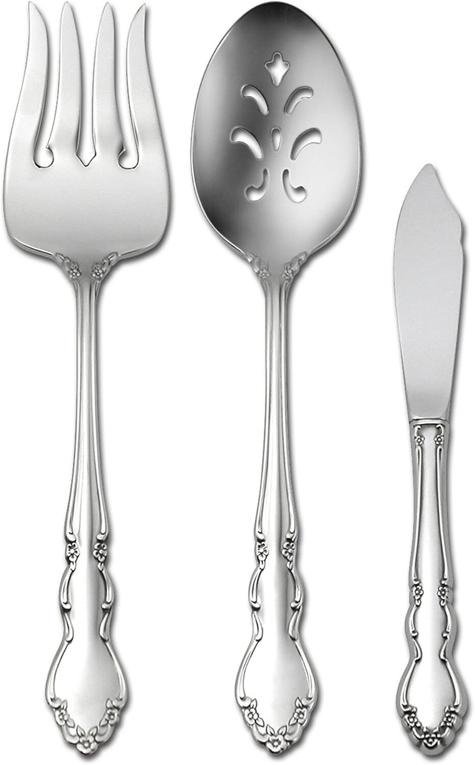 ONEIDA CHATEAU 18/8 STAINLESS 3 PC. SERVING SET-BUTTER KNIFE, SERVING FORK SPOON