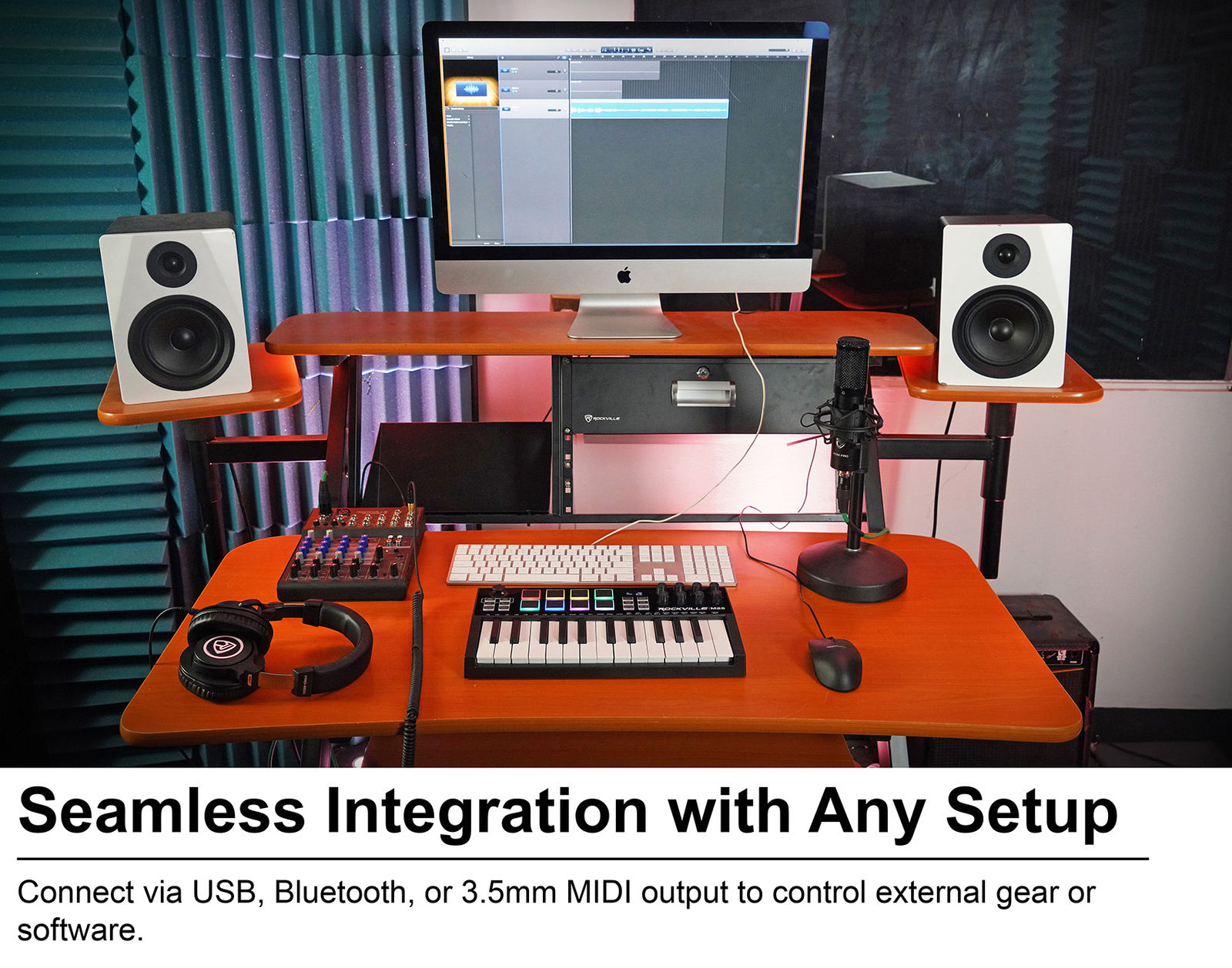 Rockville M25 Black 25 Key USB Wireless Bluetooth MIDI Keyboard Controller+Mic