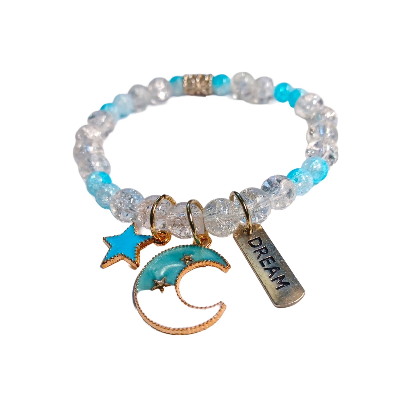 Chic Crackle Beaded Bracelet with Cresent Moon Charm