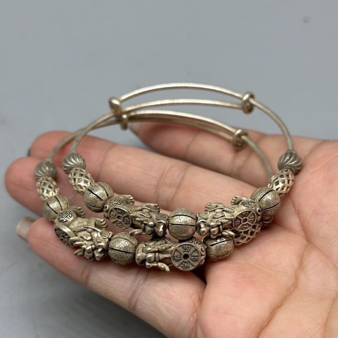 A Pair of Antique Style Bracelets with Old Silver Copper and Silver Plating