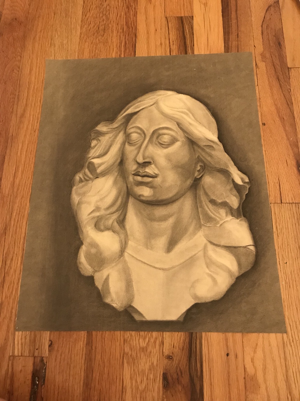 VINTAGE FRANS VANDER WAAG (1919 - 2010) DRAWING BUST STONE HEAD OF WOMAN