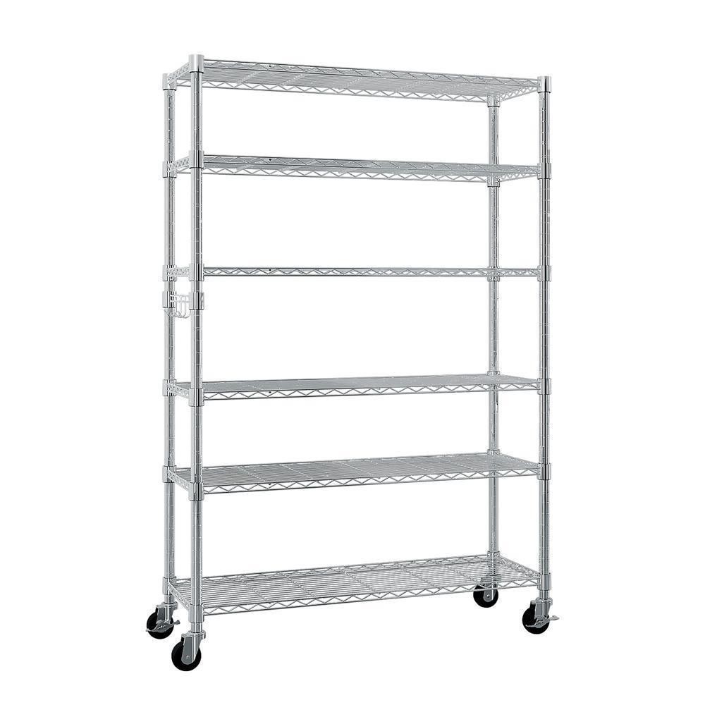 Heavy Duty 6-Tier Metal Shelves Garage Shelving Wire Shelving Unit with Wheels