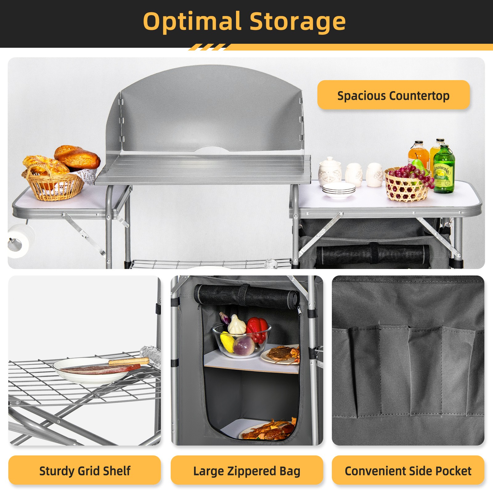 Portable Outdoor BBQ Grilling Stand Foldable Camping Table w/Windscreen Bag