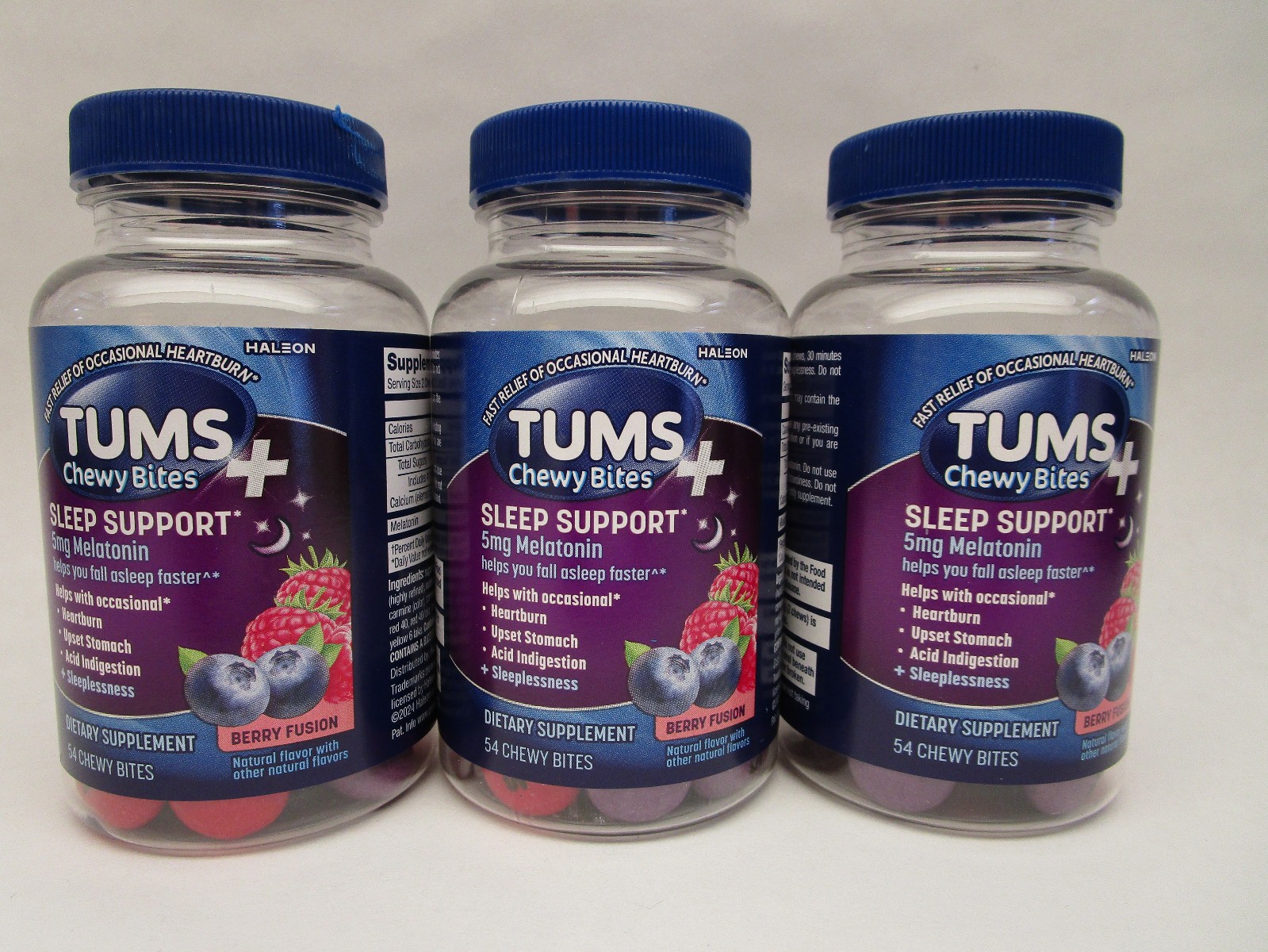3 -TUMS Heartburn Plus Sleep Support Chewable Dietary Berry Fusion 5mg Melatonin