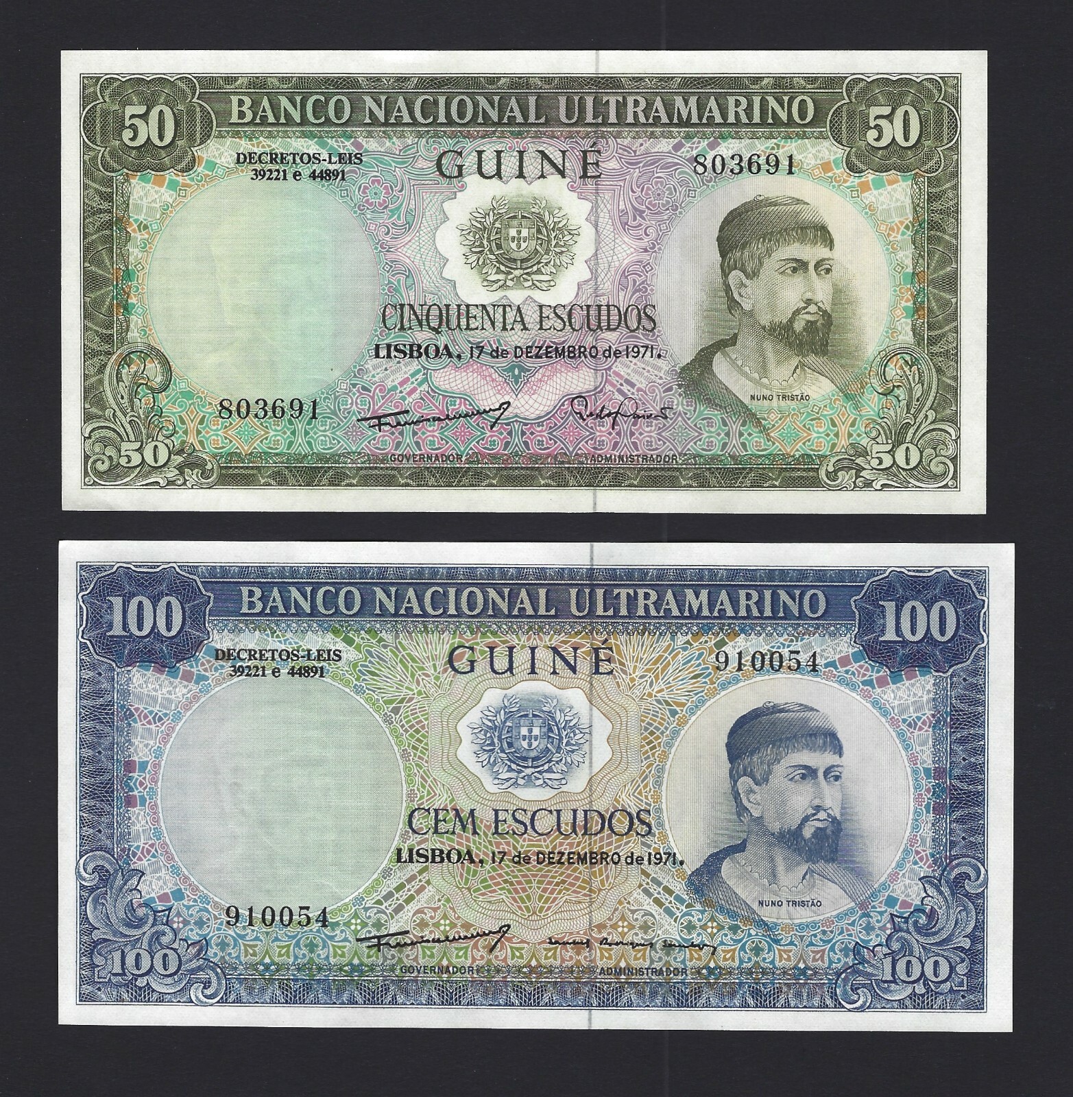 PORTUGUESE GUINEA 50 + 100 Escudos 1971, P-44a + P-45a Pack Fresh UNC, 2x Pair