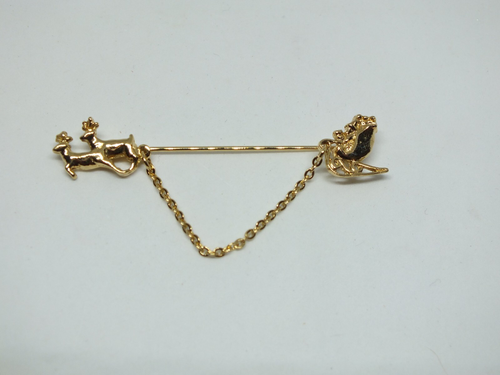Beautiful Stick Pin Gold Tone Christmas Santa Deer 2 1/2 x 1/2" NICE
