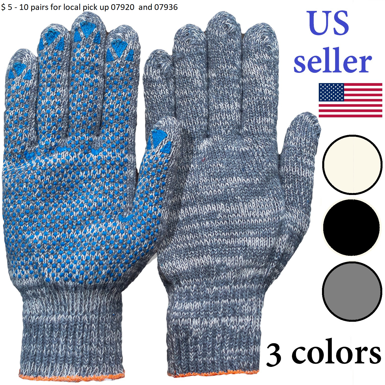 Work gloves. Cotton Protective Gloves. Black, White, Gray. 1 Dozen Cotton gloves