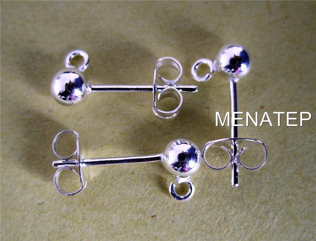 S/Silver Stud Earring Ball Posts and Backs (8 Sets = 8 posts+8 backs)