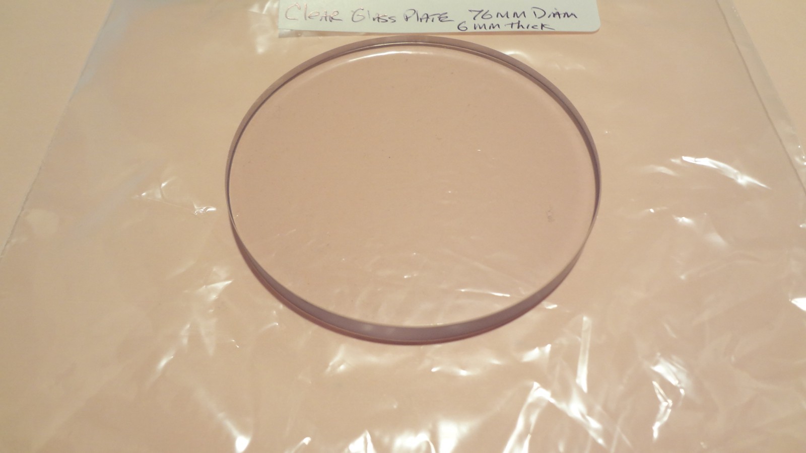 CLEAR GLASS MICROSCOPE  STAGE PLATE 76MM DIAM X 6MM THICK **NEW**