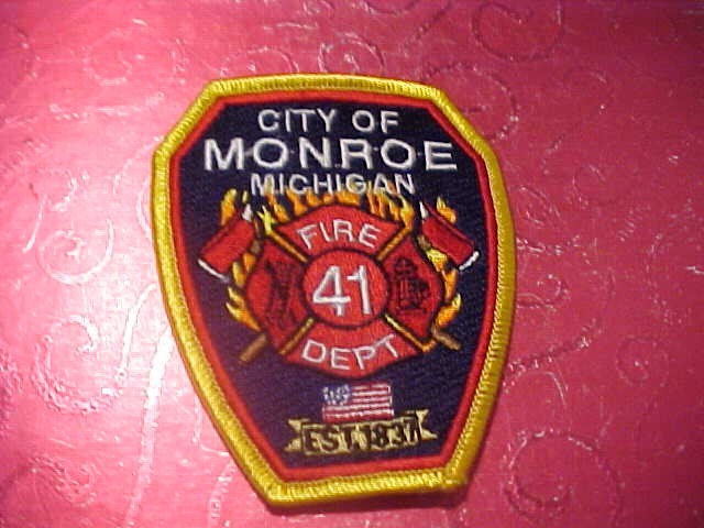 MONROE MICHIGAN FIRE DEPARTMENT PATCH CAP SIZE UNUSED 31/2 X 3