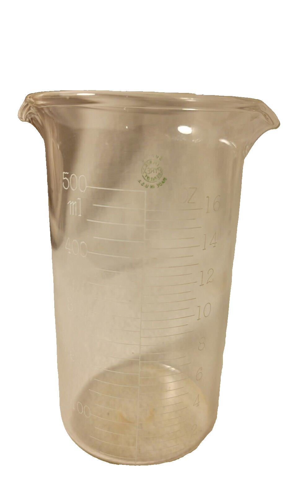 Vintage Pyrex 500 ml/cc  16 OZ.Graduated Cylinder Beaker Measuring Glass Etched