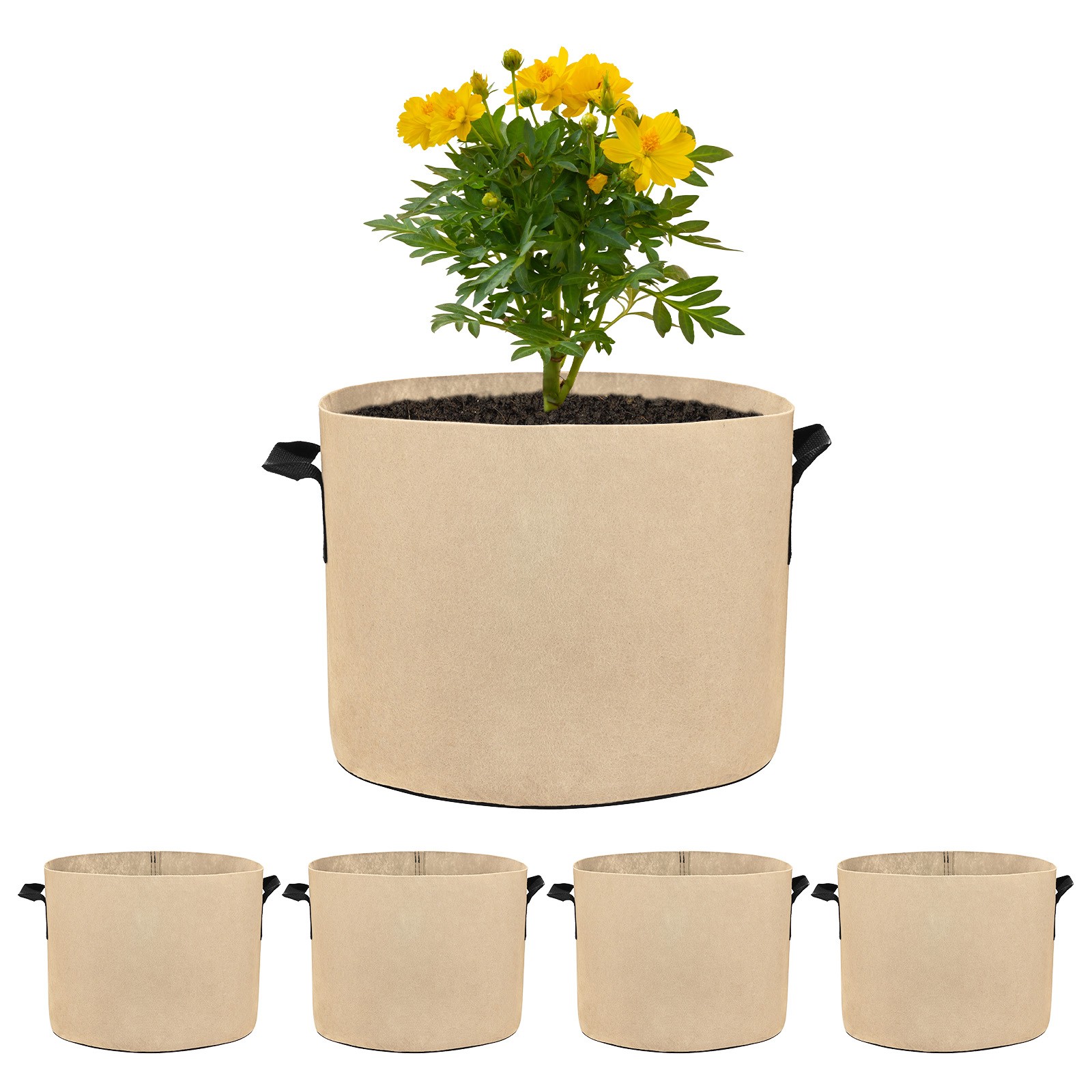 5-Pack Plant Grow Bags 5 Gallon Grow Bags for Fruits/Vegetables [Khaki]
