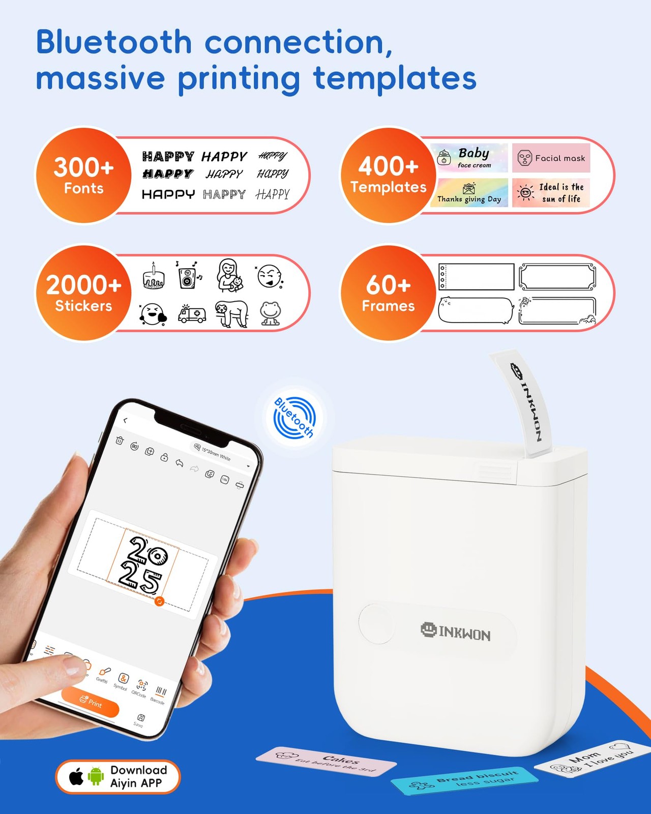 D110 Label Maker Machine with Tape, Bluetooth Mini Label Maker with Various T...
