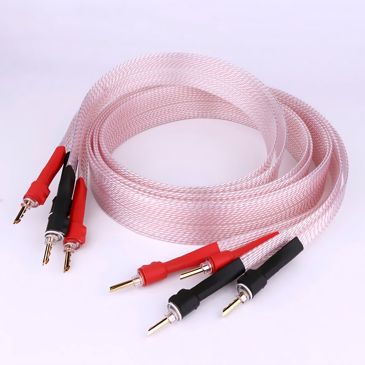 Silver Plated 8N OCC PTEE Ribbon Flat HiFi Speaker Wire Cable with Banana Plug
