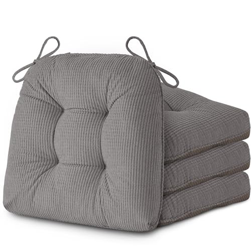 Chair Cushions for Dining Chairs, Tufted Kitchen Seat Cushions Set 4 Light Grey