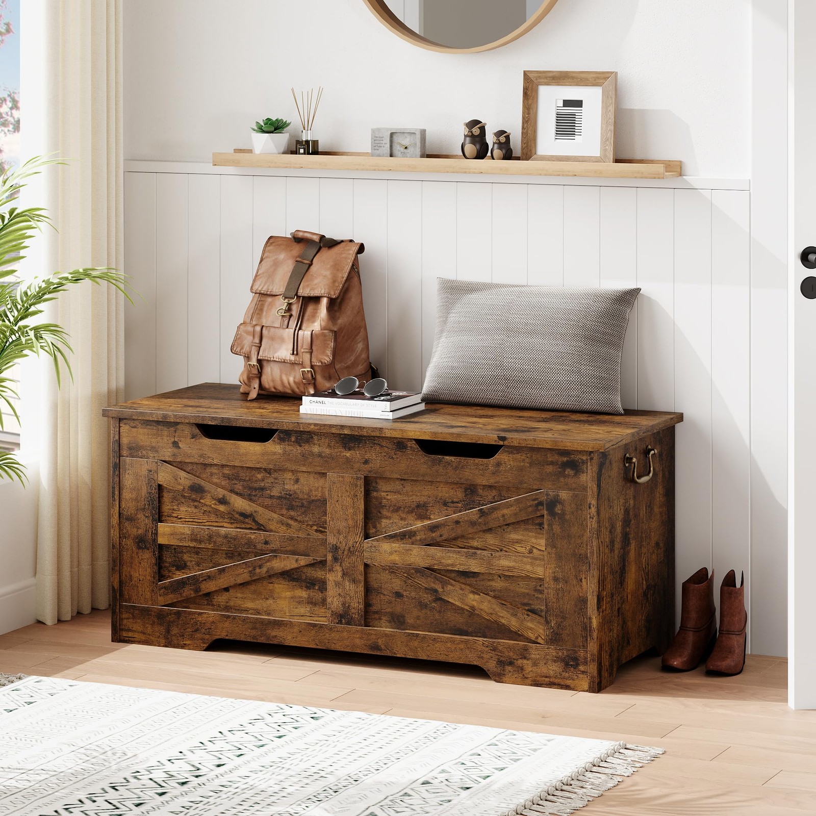 Wood Storage Chest Bench w/ Safety Hinge, Chest Storage Trunk Toy Organizer Box