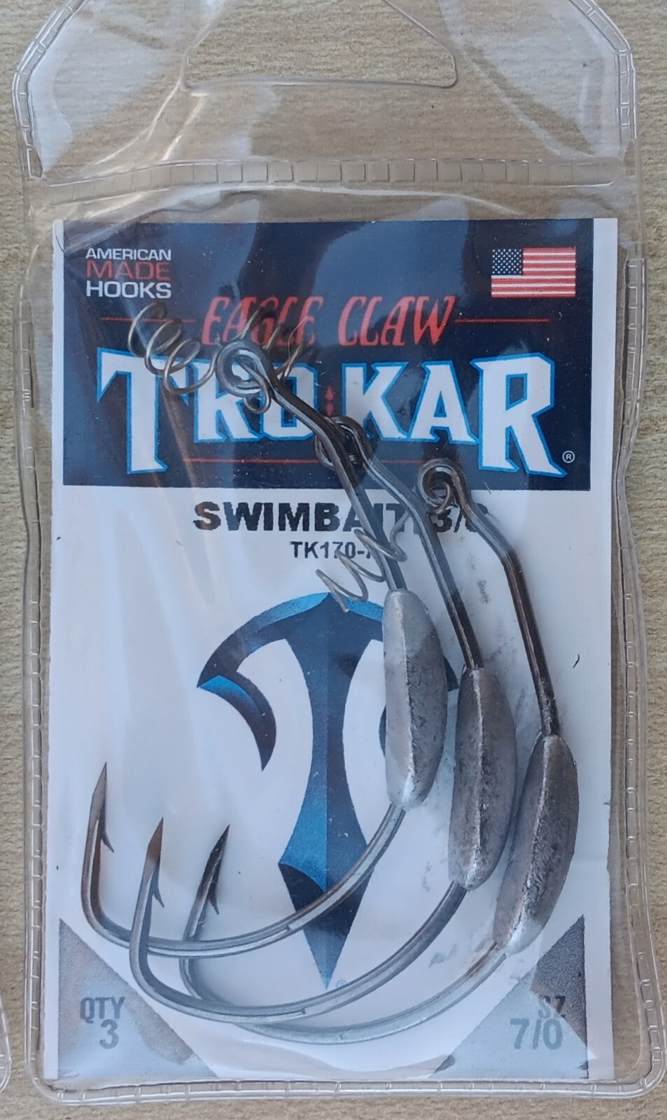 New Eagle Claw Trokar TK170-7/0 Swimbait - Size 7/0  3/8 Oz. Black Qty: 3 Hooks