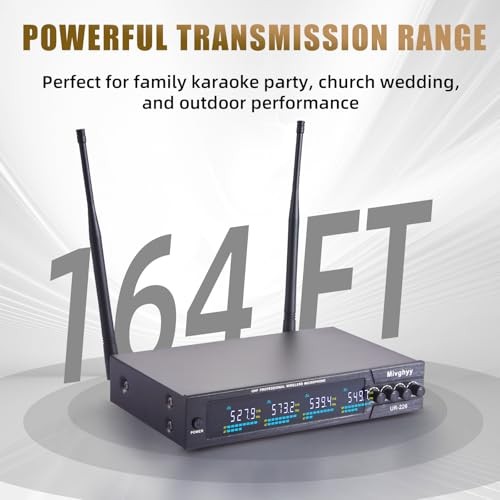 Wireless Microphones System with UHF Headset/Lavalier Lapel Mics, 4 Bodypack