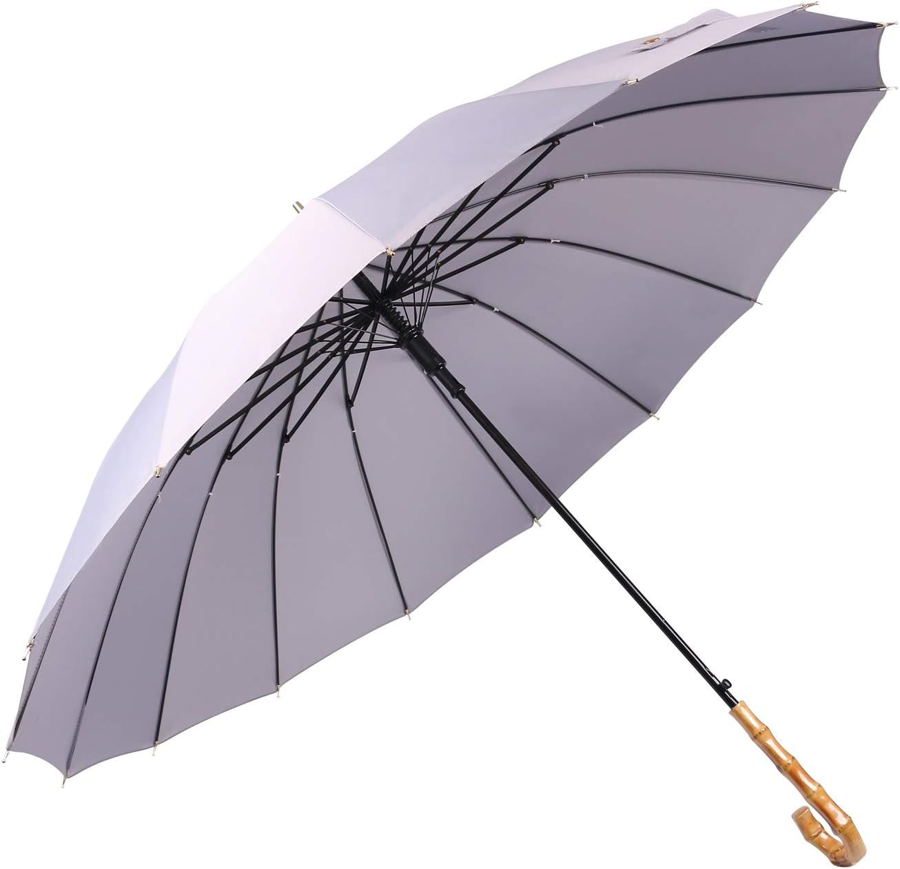 Bamboo Stick Umbrella Auto Open Solid Color Fashionable and Simple 190T 16 Ribs,